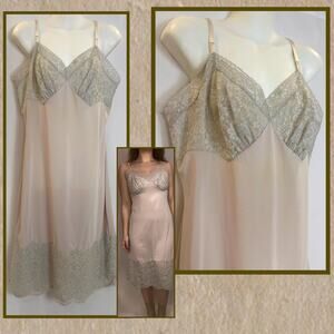Vintage Pale Blush + Gray Lace Slip Dress by Pretty Form 1960s
